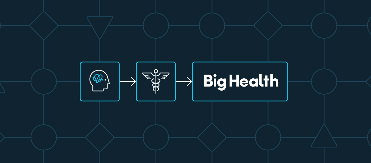 An abstract illustration of providing Big Health's digital therapeutics in the health care patient journey.
