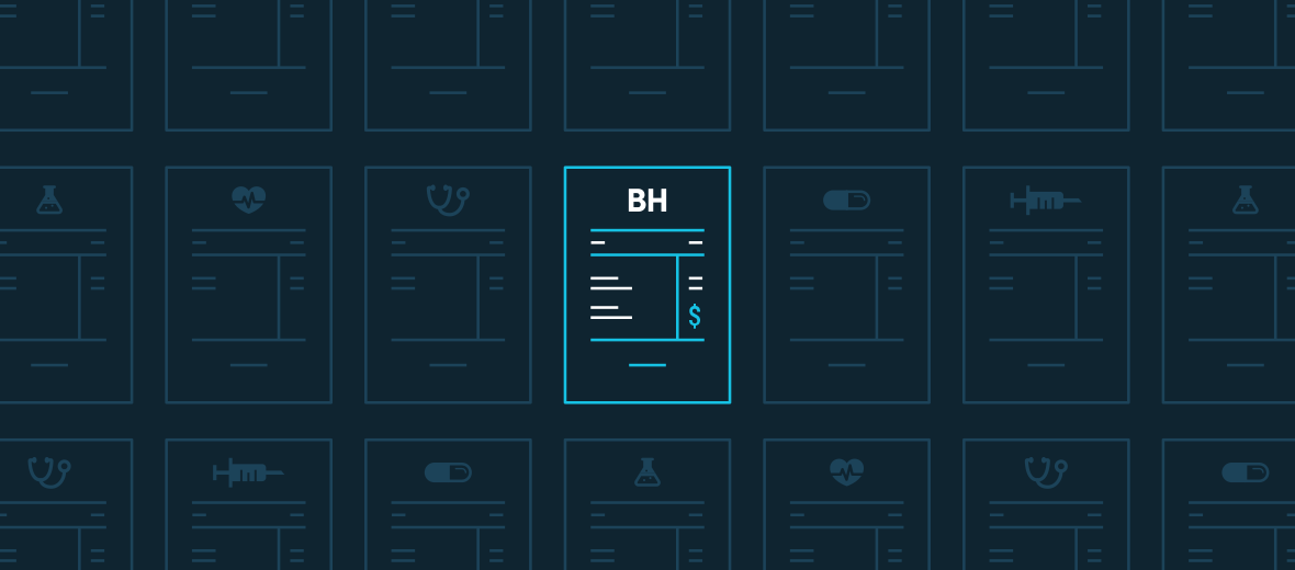 An abstract illustration depicting a Big Health invoice alongside other health care invoices. Billing is available via your company's Pharmacy Benefit Manager.